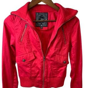 Beverly Hills Polo Club Red Bomber Jacket Women's Size Small Collared Zip Up